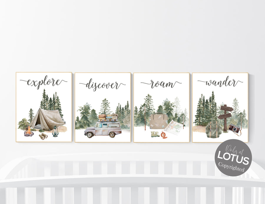 Travel nursery print, Explore nursery wall art, Baby boy nursery, Adventure Set of 6 prints, Camping Prints, Adventure Nursery Decor