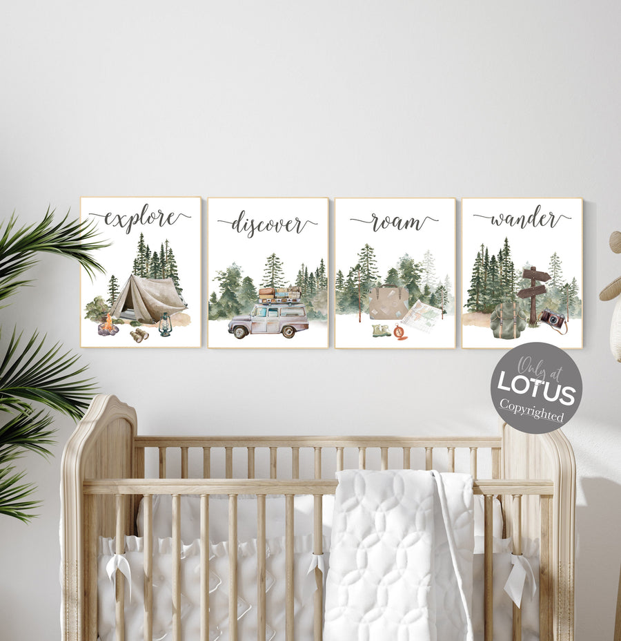 Travel nursery print, Explore nursery wall art, Baby boy nursery, Adventure Set of 6 prints, Camping Prints, Adventure Nursery Decor