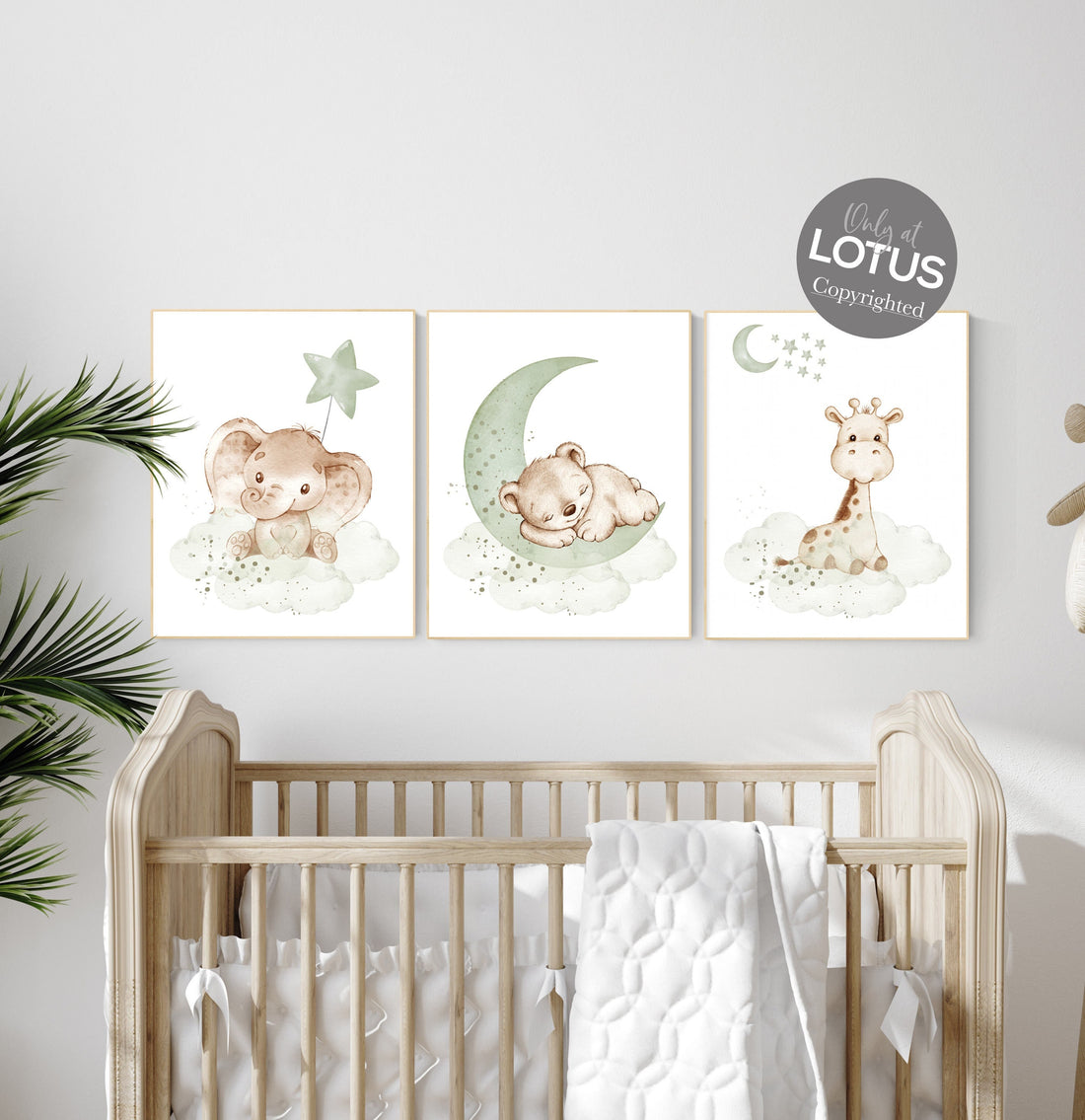 Nursery Animal Prints: Sage Green Bear, Elephant, Giraffe