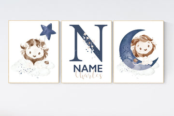 Lion nursery wall art, Nursery decor boy, navy blue nursery art, boy nursery ideas, boy nursery decor, set of 3, lion nursery decor, safari