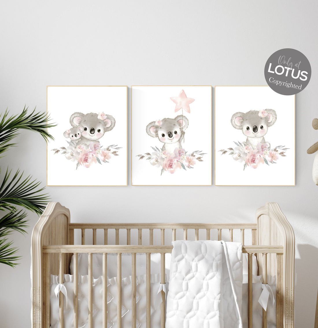 Nursery decor girl, koala nursery, moon and stars, pink nursery art, nursery prints animals, pink nursery decor, koala mother and baby