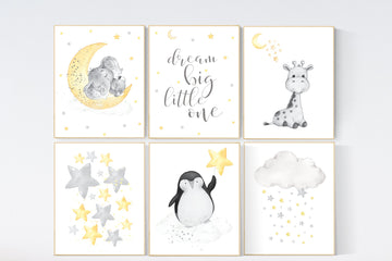 Yellow gray, yellow grey, gender neutral nursery wall art, giraffe, nursery decor elephant, gender neutral nursery ideas, twin nursery