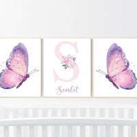 Purple pink nursery, nursery decor girl name, butterfly nursery wall art, Nursery decor girl purple and pink, lavender, lilac, girl nursery