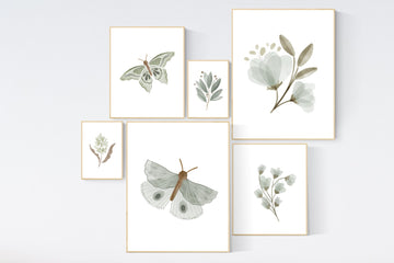 Nursery decor boho, nursery decor girl boho, sage green nursery, Boho Butterfly Floral Set, Butterfly Nursery Wall Art, Neutral colors