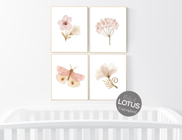 Nursery decor boho, nursery decor girl boho, Boho Butterfly Floral Set, Butterfly Nursery Wall Art, Neutral colors, blush nursery