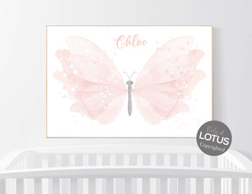 Nursery decor girl, butterfly print, Blush pink, name nursery, Butterfly Nursery Art, girls room, blush nursery, girl nursery wall art