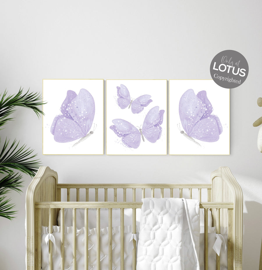 Purple nursery decor, butterfly print, nursery decor girl butterfly, lilac nursery decor, girl nursery prints, lavender nursery wall art