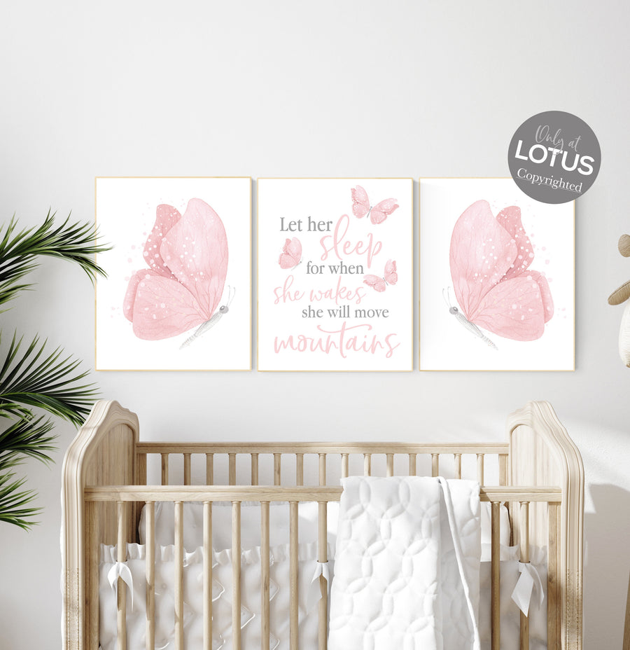 Butterfly nursery wall art, pink nursery, Girl Nursery Art, Butterfly Nursery, girls room decor, girl nursery decor pink, let her sleep