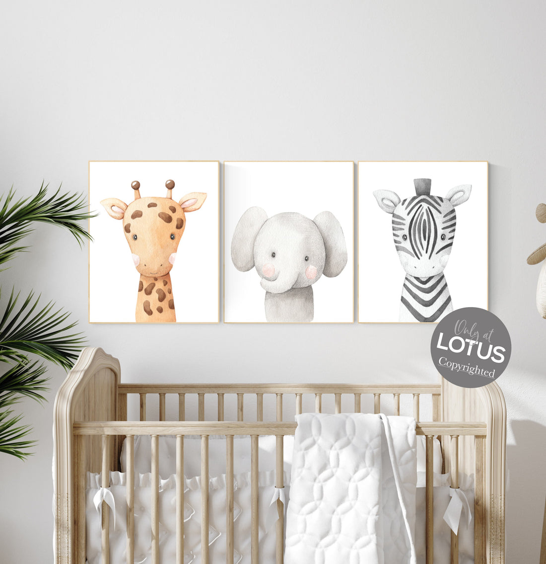 Safari Animal Nursery Wall Art Set of 3 - Giraffe Elephant Zebra Prints - Baby Room Decor - Gender Neutral Jungle Animal Poster Set