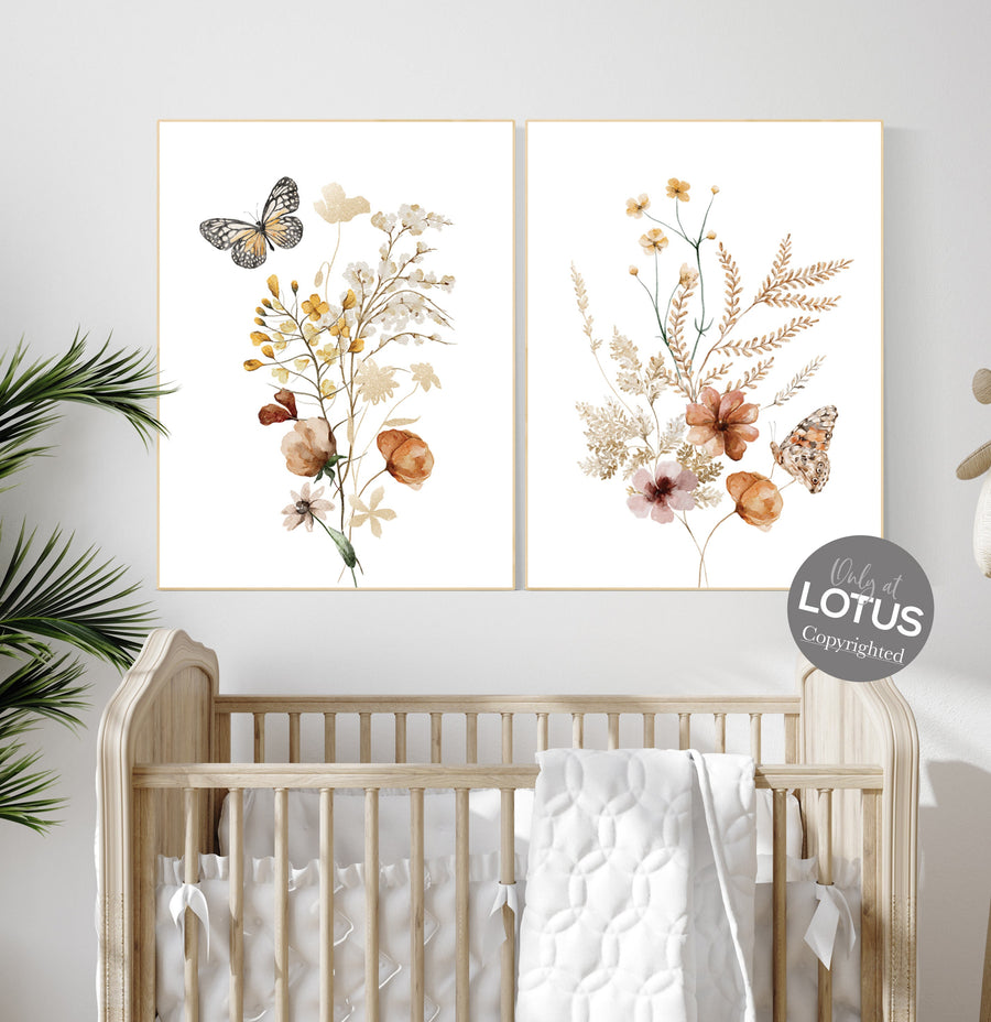 Boho Nursery wall art,, Wildflower Nursery Decor, Floral Nursery, Girl Nursery Decor, vintage flower nursery, Botanical Print, home decor