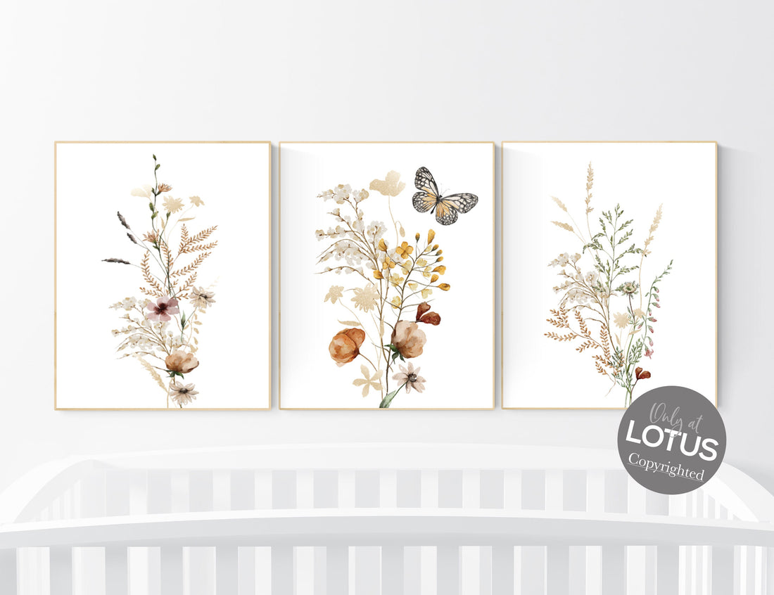 Boho Nursery wall art,, Wildflower Nursery Decor, Floral Nursery, Girl Nursery Decor, vintage flower nursery, Botanical Print, home decor