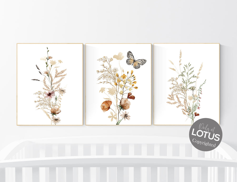 Boho Nursery wall art,, Wildflower Nursery Decor, Floral Nursery, Girl Nursery Decor, vintage flower nursery, Botanical Print, home decor