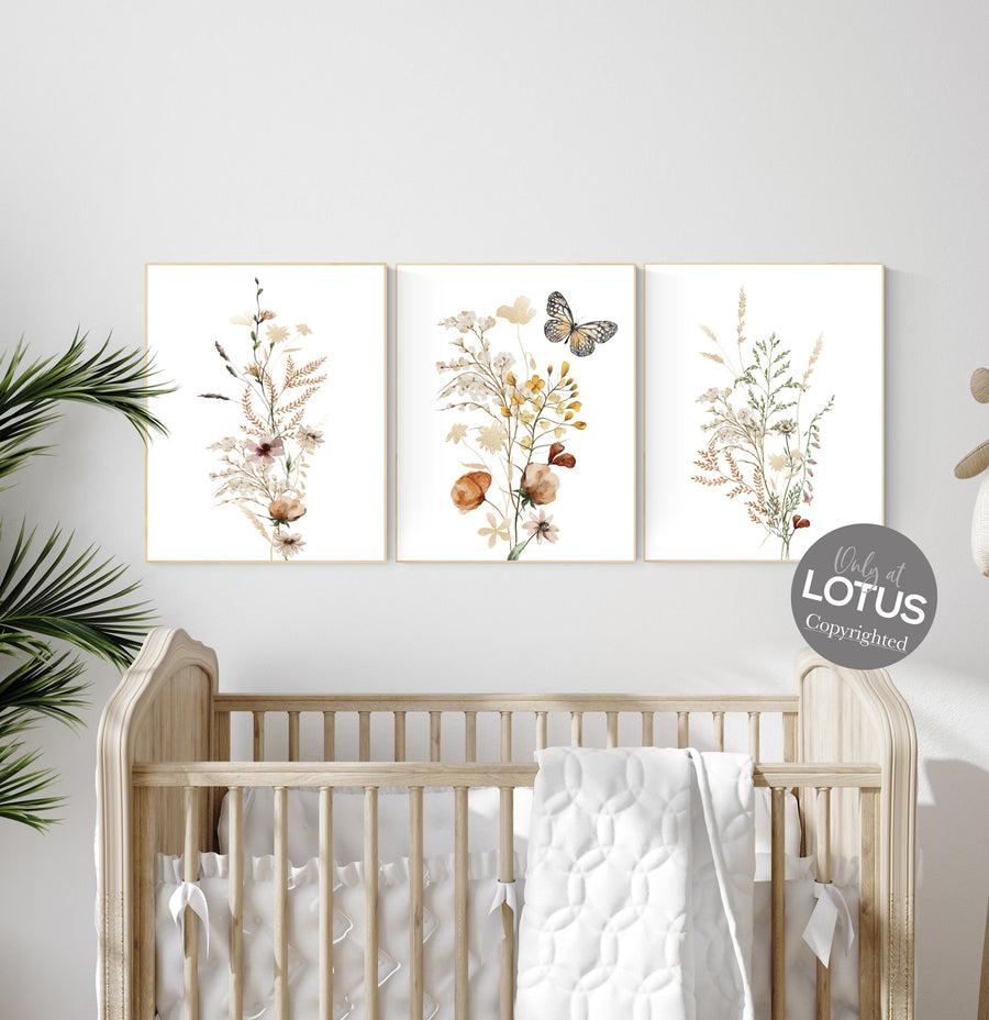 Boho Nursery wall art,, Wildflower Nursery Decor, Floral Nursery, Girl Nursery Decor, vintage flower nursery, Botanical Print, home decor