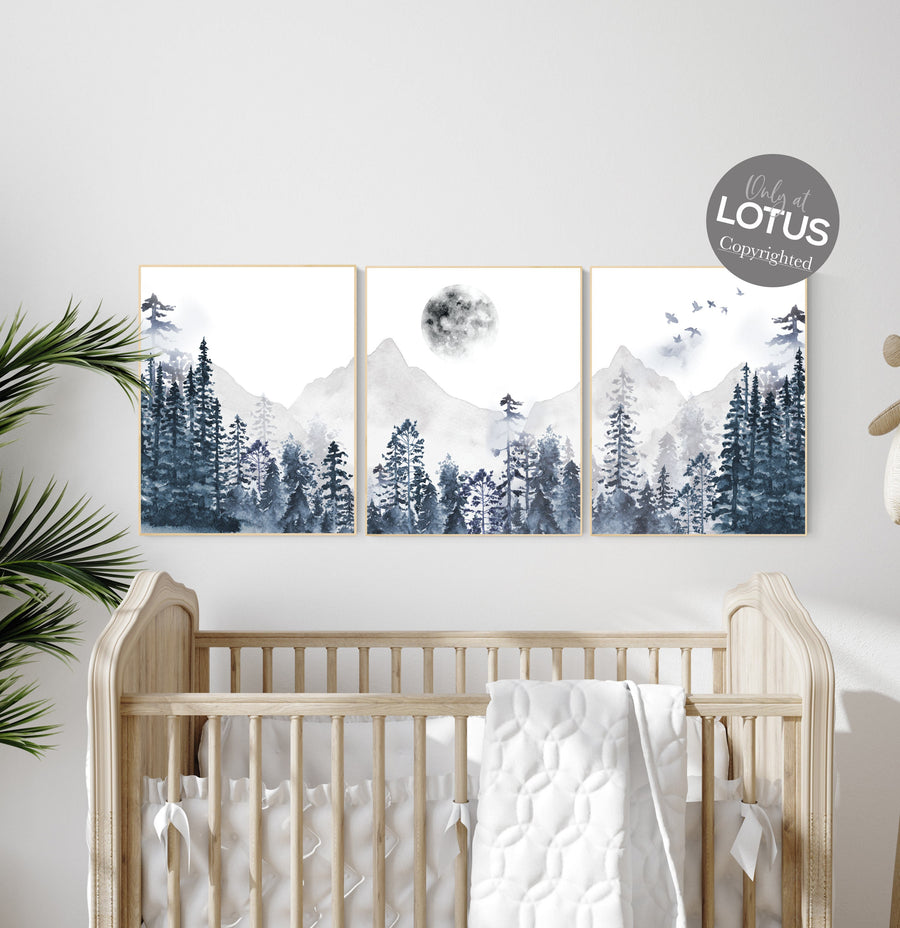 Nursery decor mountain, navy nursery, gender neutral, woodland nursery, adventure theme nursery, navy blue nursery, forest nursery mountains