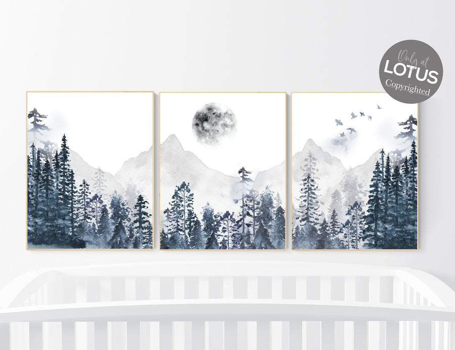 Nursery decor mountain, navy nursery, gender neutral, woodland nursery, adventure theme nursery, navy blue nursery, forest nursery mountains