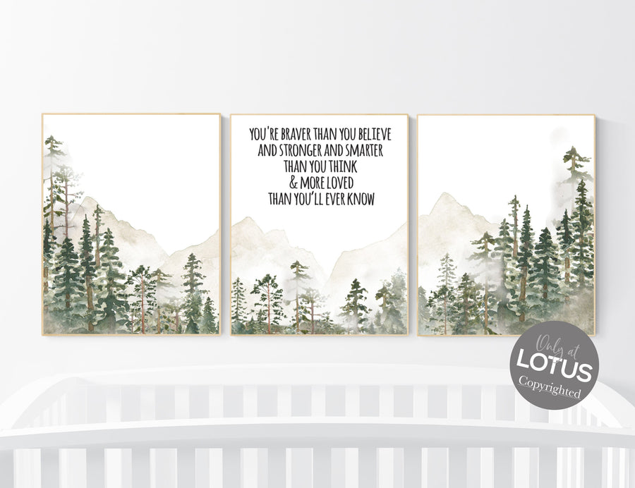 Nursery decor mountain, nursery wall art, tree nursery decor, adventure theme nursery, forest, sage green, beige, woodland nursery
