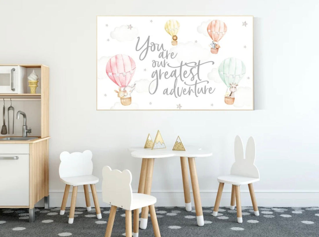 Canvas Listing: Nursery decor gender neutral, Hot air balloon nursery, you are our greatest adventure, animal prints