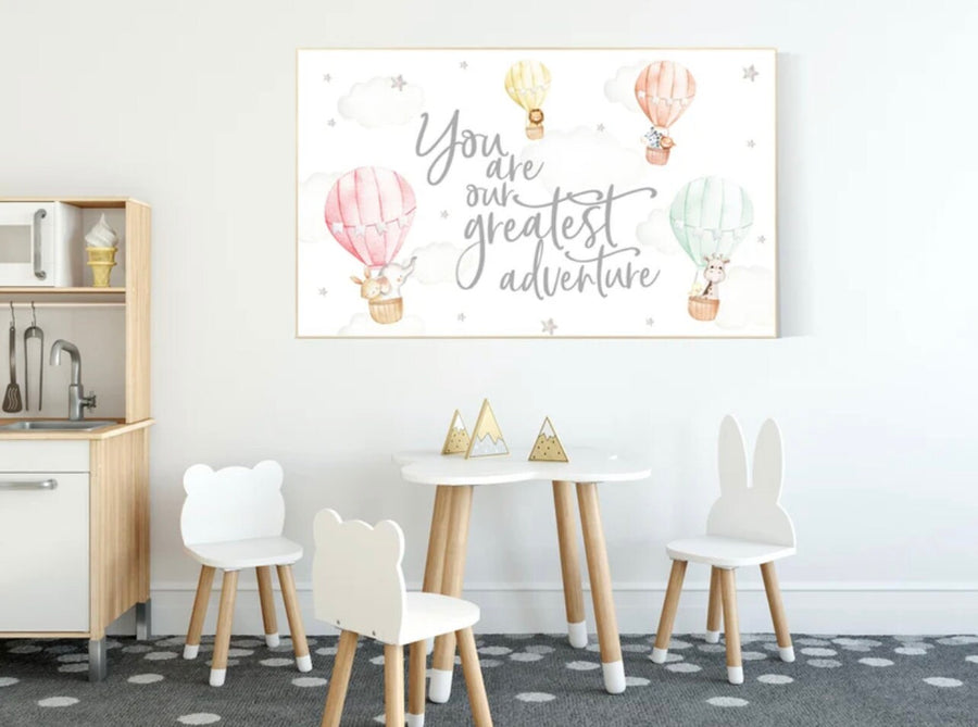 Canvas Listing: Nursery decor gender neutral, Hot air balloon nursery, you are our greatest adventure, animal prints
