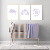 Nursery prints rainbow, Nursery decor girl, nursery wall art, purple, lavender, moon star, cloud, nursery wall art, rainbow, lilac, girls