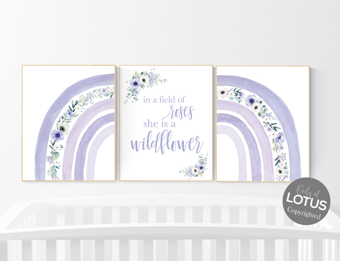 Purple Rainbow Nursery Art: Floral Girls Room Decor Print