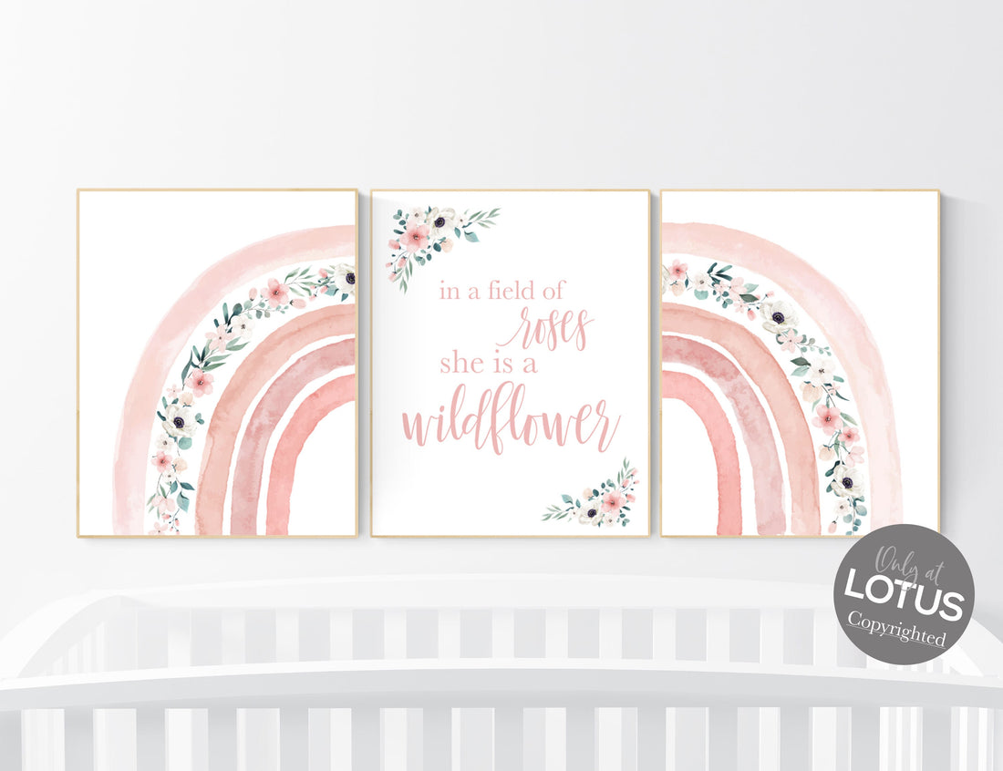 Nursery decor girl, rainbow nursery, blush pink, boho nursery, girl nursery wall art, floral nursery, blush nursery, flower nursery