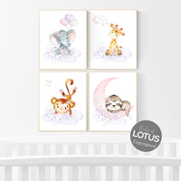 Animal nursery, jungle animals, elephant, giraffe, bear, bunny, nursery decor animals, Nursery wall art girl, girls room decor, woodland
