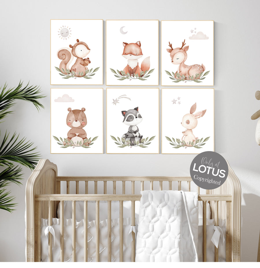 Woodland nursery decor, Animal prints, jungle animals, Woodland Nursery, woodland animal prints, boy nursery, girl nursery, woodland