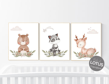 Animal nursery decor, woodland nursery prints, jungle animals, gender neutral nursery, Woodland Nursery, animal prints, fox, deer, raccoon