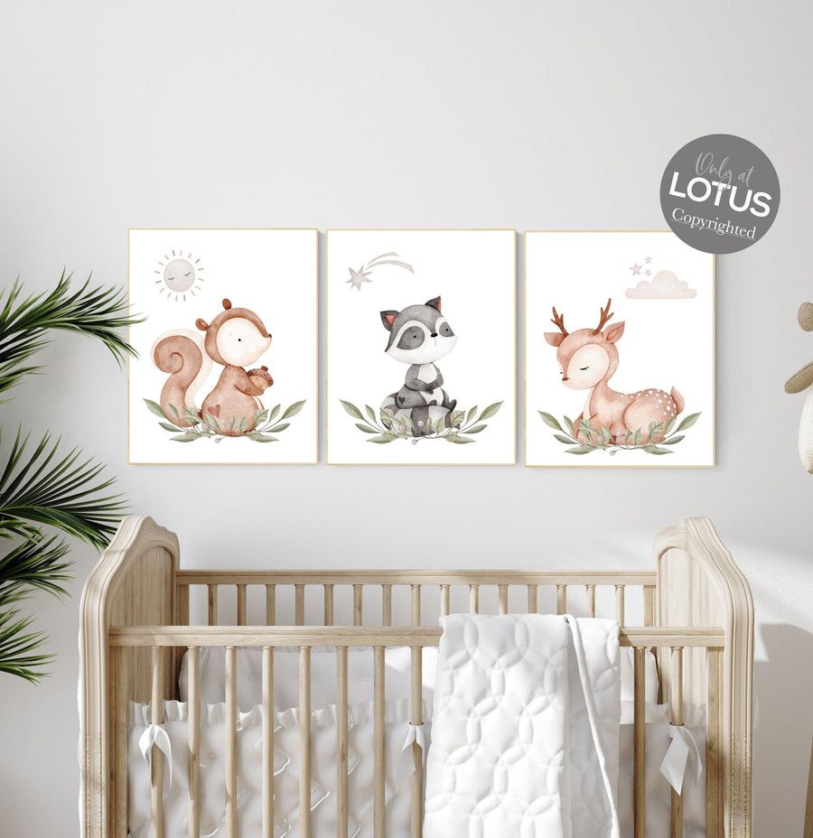 Animal nursery decor, woodland nursery prints, jungle animals, gender neutral nursery, Woodland Nursery, animal prints, fox, deer, raccoon