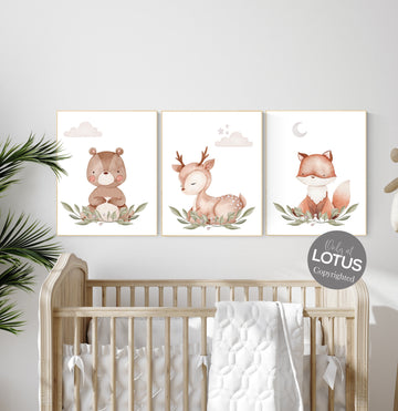 Animal nursery decor, woodland nursery prints, jungle animals, gender neutral nursery, Woodland Nursery, animal prints, fox, deer, raccoon