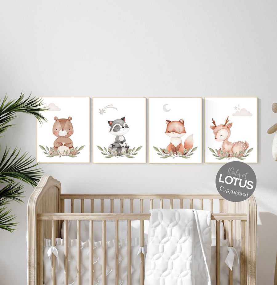Nursery decor woodland, jungle animals, gender neutral nursery, Woodland Nursery Wall Art, Woodland Print Set, animal prints,