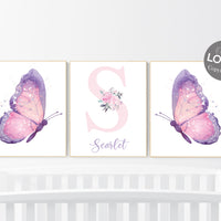 Purple pink nursery, nursery decor girl name, butterfly nursery wall art, Nursery decor girl purple and pink, lavender, lilac, girl nursery