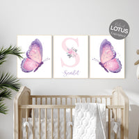 Purple pink nursery, nursery decor girl name, butterfly nursery wall art, Nursery decor girl purple and pink, lavender, lilac, girl nursery