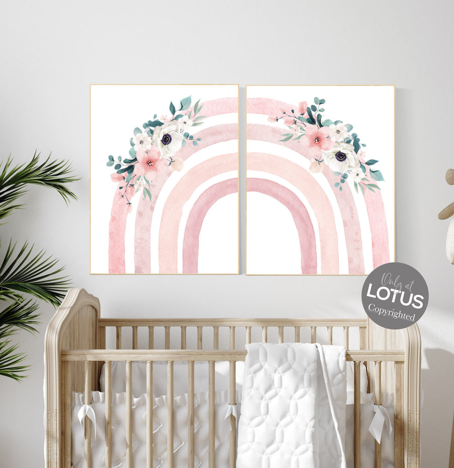 Nursery decor rainbow, Boho Rainbow Set, blush nursery, Nursery Decor boho, blush pink, rainbow nursery, flower nursery, set of 2