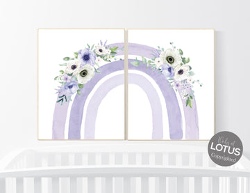 Purple nursery, Nursery decor girl rainbow, Boho Rainbow Set, lilac nursery, Nursery Decor boho, rainbow nursery, flower nursery, set of 2