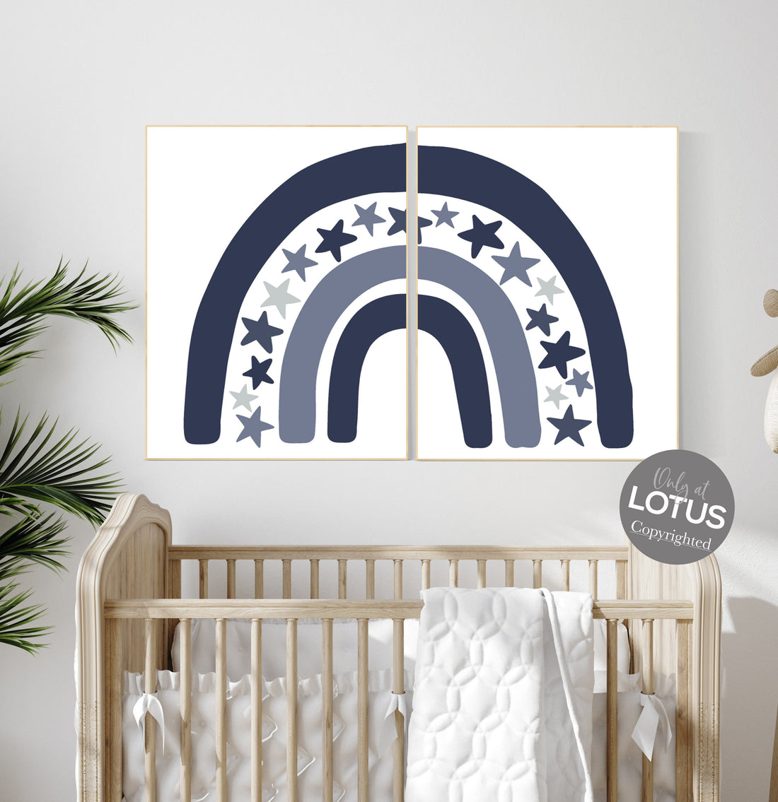 Nursery decor boy rainbow, navy nursery, Nursery Decor boho, rainbow nursery, boys room decor, navy blue rainbow, stars nursery, set of 2