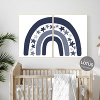 Nursery decor boy rainbow, navy nursery, Nursery Decor boho, rainbow nursery, boys room decor, navy blue rainbow, stars nursery, set of 2