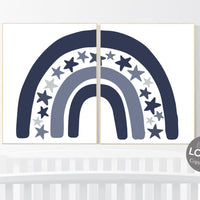 Nursery decor boy rainbow, navy nursery, Nursery Decor boho, rainbow nursery, boys room decor, navy blue rainbow, stars nursery, set of 2