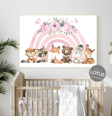 Nursery decor rainbow, Boho Rainbow Set, woodland animals, pink nursery, animal nursery, Nursery Decor boho, girl nursery, rainbow nursery