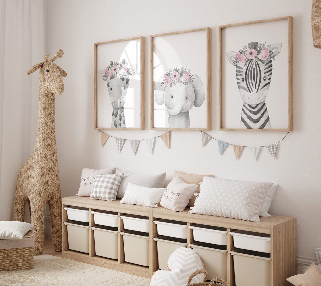 Nursery wall art animals, girl nursery, Animals Prints, Woodland Nursery Decor, Safari Nursery Wall Art, floral animal prints, girls room