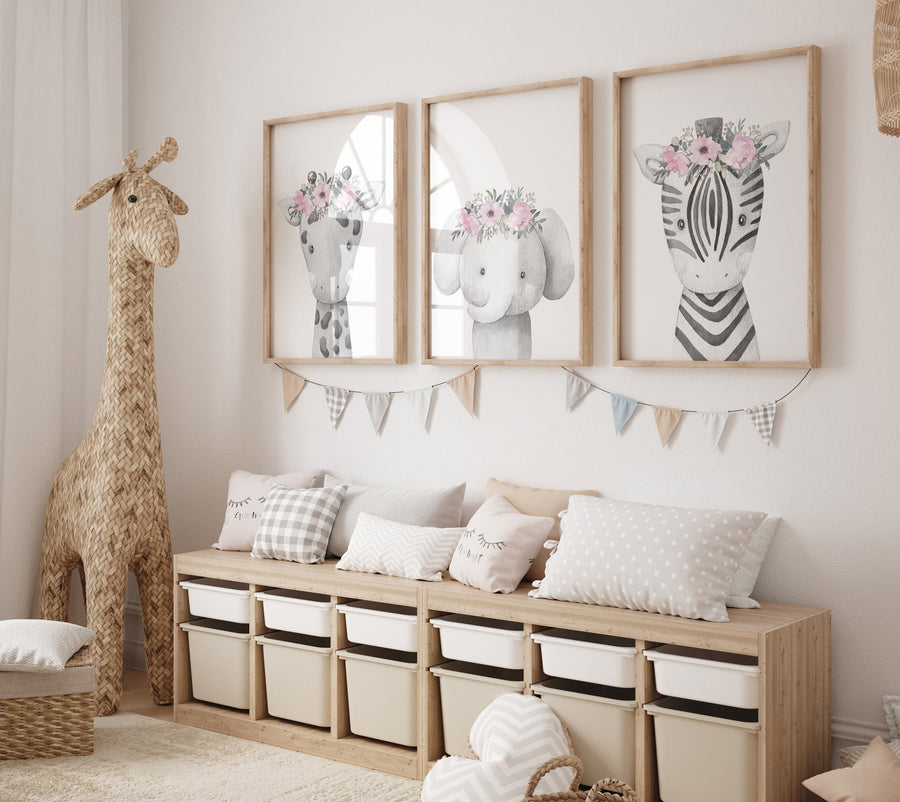Nursery wall art animals, girl nursery, Animals Prints, Woodland Nursery Decor, Safari Nursery Wall Art, floral animal prints, girls room