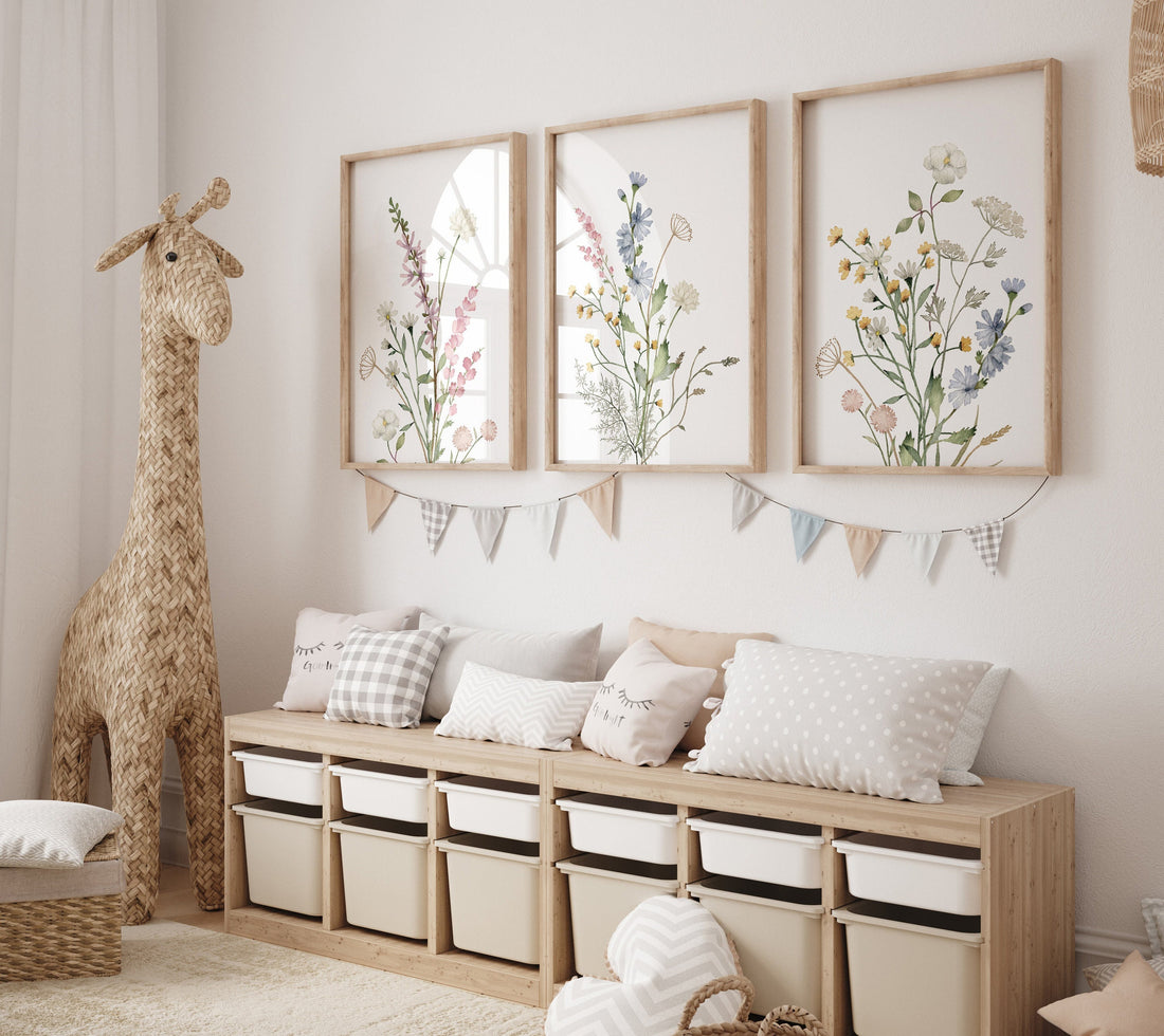 Boho Wildflower Wall Art, Neutral Nursery Wall Art, Soft Floral Nursery Print, Boho Baby Room Wall Art, Wildflower Kids Room Decor