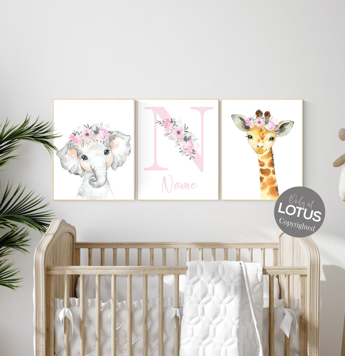 Nursery wall art animals, girl nursery decor, Safari animals, Floral Nursery Prints, pink nursery, girls nursery decor, elephant nursery