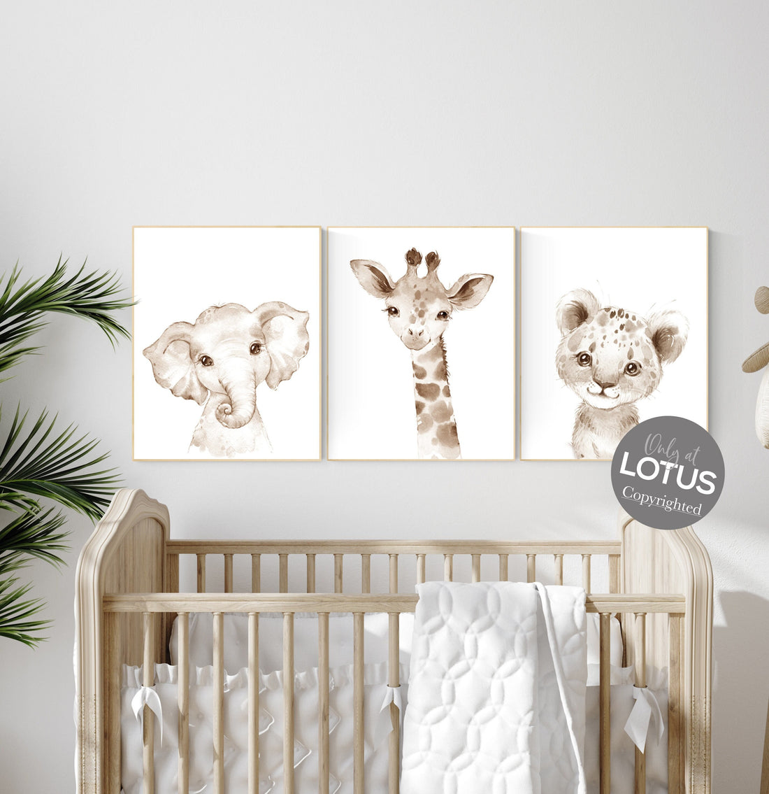Nursery wall art animals, gender neutral nursery, neutral nursery, baby room decor, elephant, giraffe, animal prints, neutral nursery