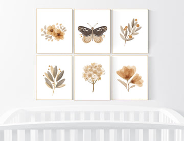 Nursery decor boho, nursery decor girl boho, neutral nursery, Boho Butterfly Floral Set, Butterfly Nursery Wall Art, Neutral colors