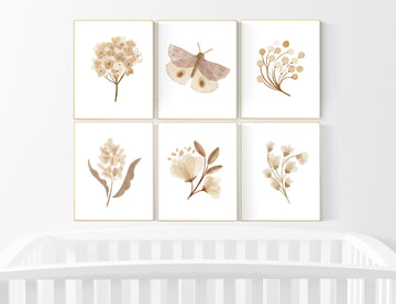 Nursery decor boho, nursery decor girl boho, neutral nursery, Boho Butterfly Floral Set, Butterfly Nursery Wall Art, Neutral colors