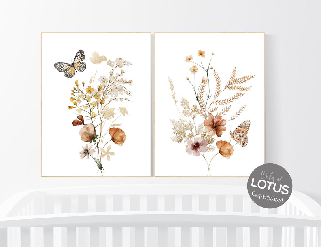 Boho Nursery wall art,, Wildflower Nursery Decor, Floral Nursery, Girl Nursery Decor, vintage flower nursery, Botanical Print, home decor