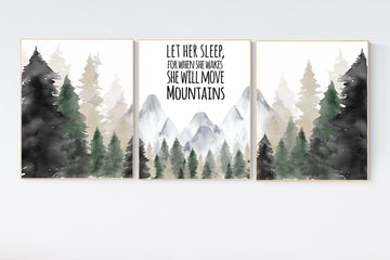 Nursery decor mountain, nursery wall art, tree nursery decor, adventure theme nursery, forest, sage green, beige, woodland animals