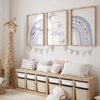 Purple Rainbow Nursery Art: Floral Girls Room Decor Print