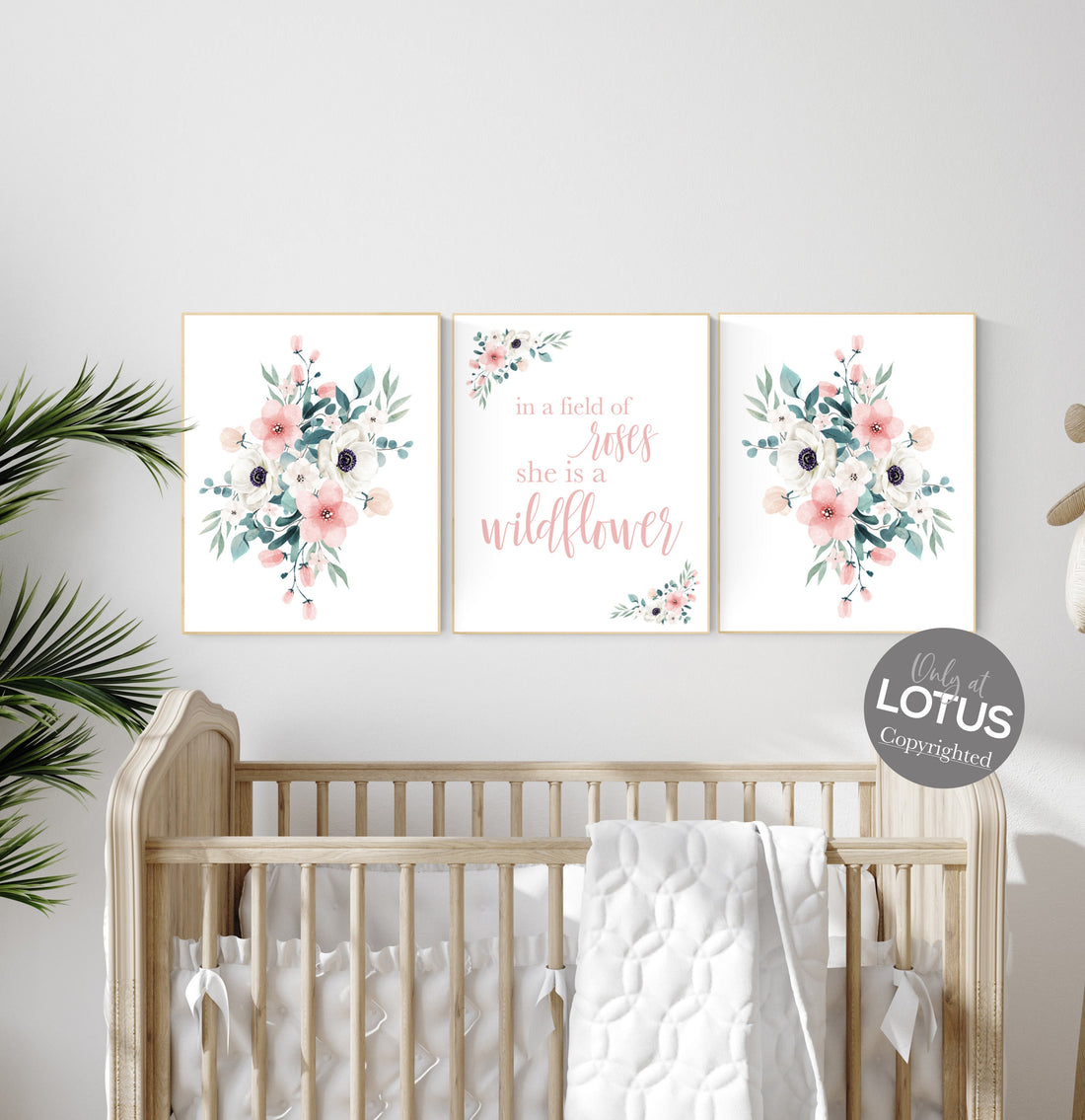 Nursery decor girl blush, In a field of roses she is a wildflower, nursery decor girl floral, peach nursery decor, flower nursery